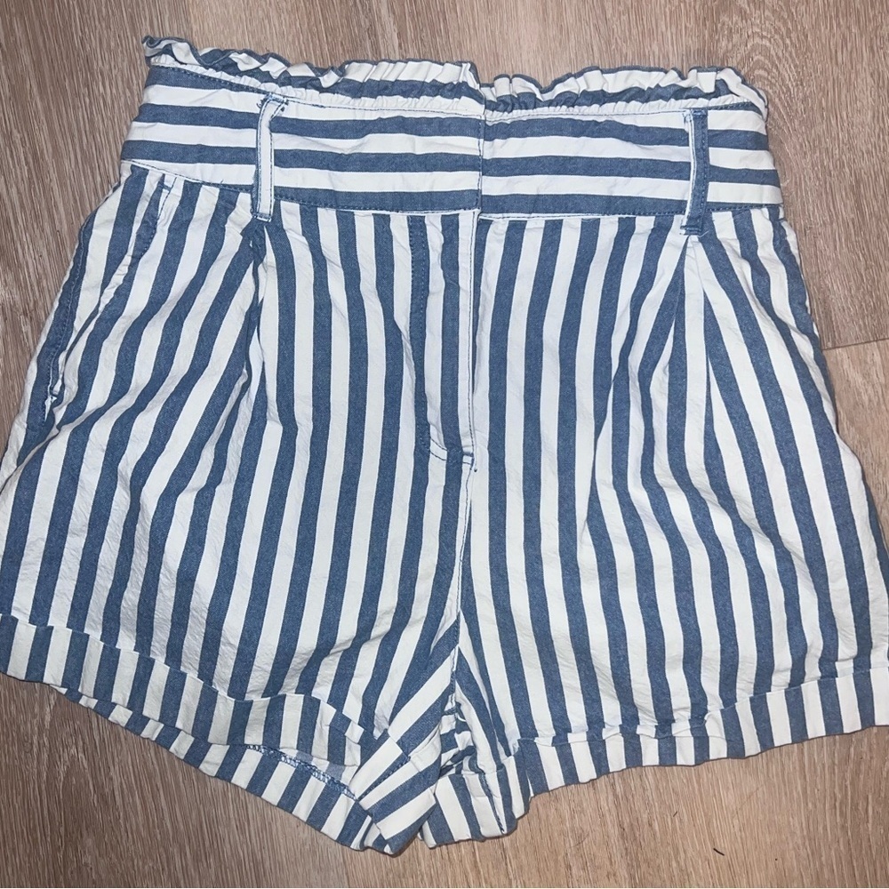 Forever 21 Blue Striped Ruffle Cuffed Shorts